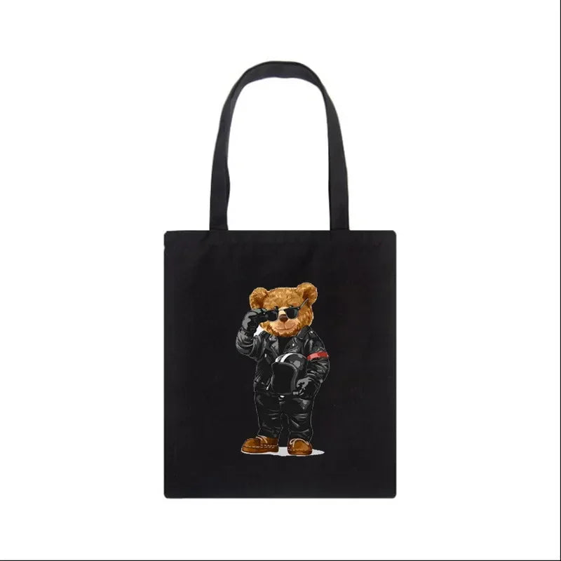 Fashion Bear Print Eco Women Shoulder Bags | Female Handbag Canvas Shopping Bag | Casual Large Ladies Travel Totes Bags Luxegan