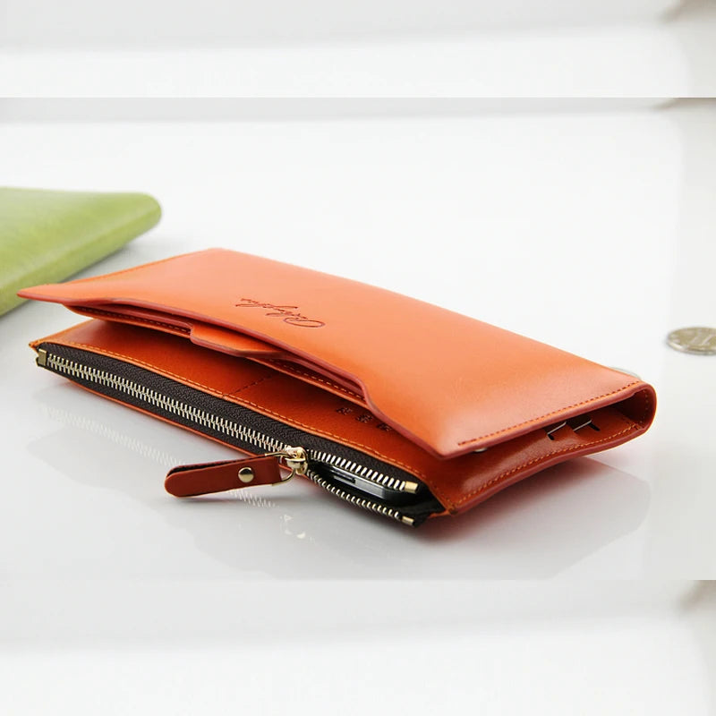 Women’s Long PU Leather Organizer Wallet | Sophisticated Large Capacity Multi-ID Credit Card Holder | Fashion-Forward Trifold Purse with Detachable Card Case | Elegant Solid Color Mobile Phone Handbag Luxegan