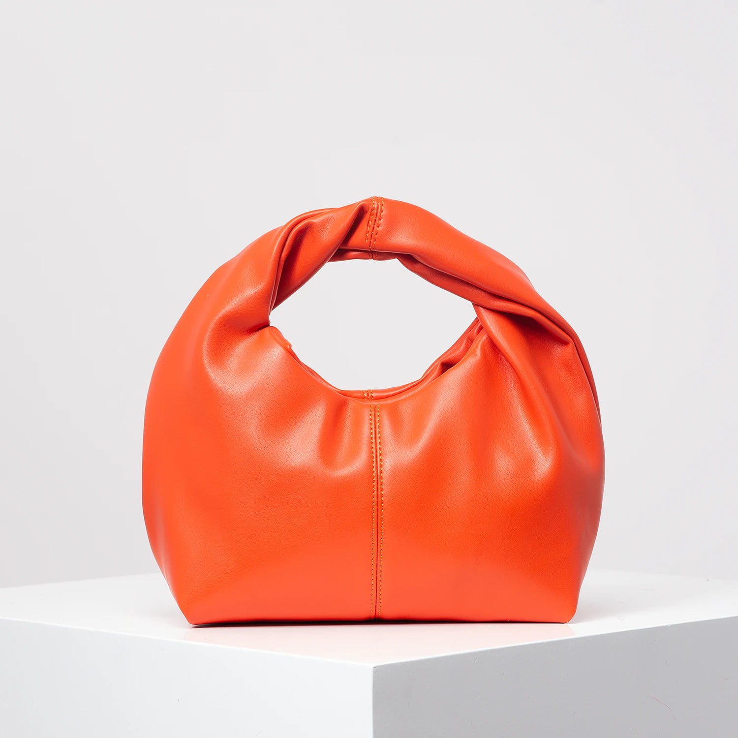 Women’s Stylish Twist Square Clutch Bag | Sophisticated Ruched Top-Handle Handbag | Simple and Versatile Solid Color Commuter Bag | Fashion-Forward Soft PU Leather Shoulder Purse Luxegan