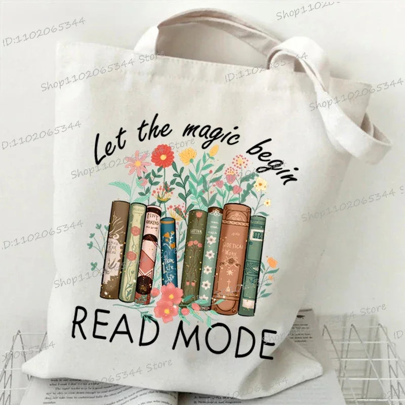 Books and Flower Print Canvas Tote | Casual Reusable Shopping Bag Luxegan