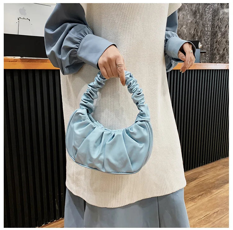 Pleated PU Leather Dumpling Bag | Fashion Cloud Armpit & Shoulder Bag Luxegan