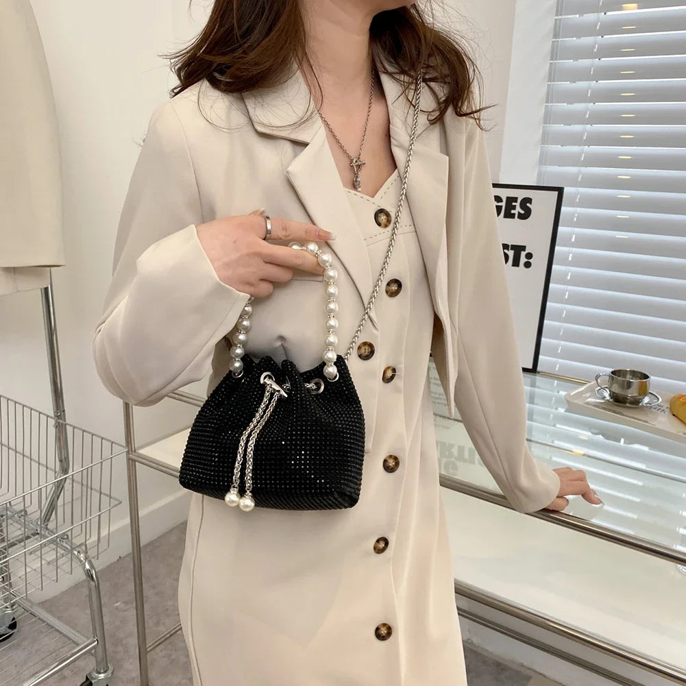 Fashion Evening Bag for Women | Shiny Crossbody & Rhinestone Bucket Bag Luxegan