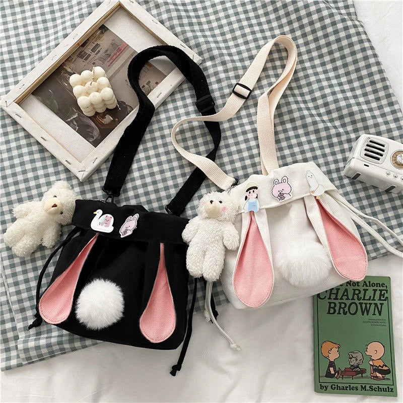 Canvas Cute Rabbit Messenger Bag | Korean Crossbody & Shoulder Bag Luxegan