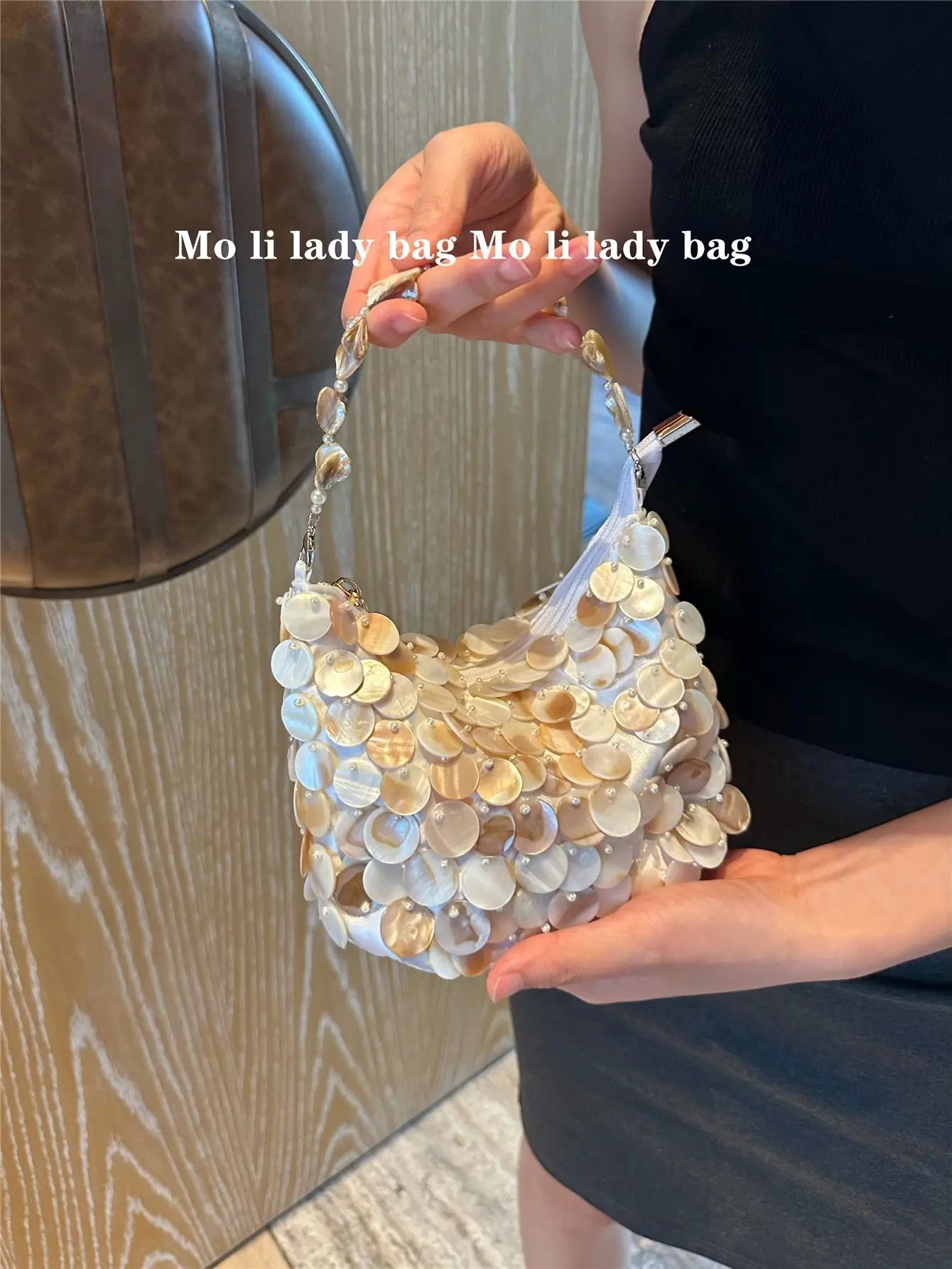Luxury Sequin Internal Chain Shell Handmade Purse | Tote Handbag & Hobo Evening Bag (New Designer Woven Shoulder Bag for Women) Luxegan