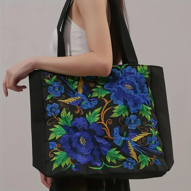 Ethnic Style Flower Embroidery Canvas Tote | Shoulder Bag & Large Capacity Handbag Luxegan