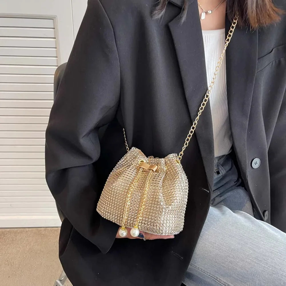 Fashion Evening Bag for Women | Shiny Crossbody & Rhinestone Bucket Bag Luxegan