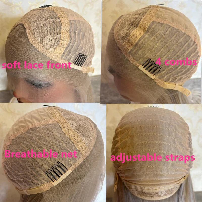 Long Platinum Ashy Blonde Wavy Synthetic Lace Front Wig - Glueless Wear-and-Go Soft Wave Wig - Futura Heat-Resistant Fiber Swiss Lace Wig for Women (Cosplay & Everyday Glam) Luxegan