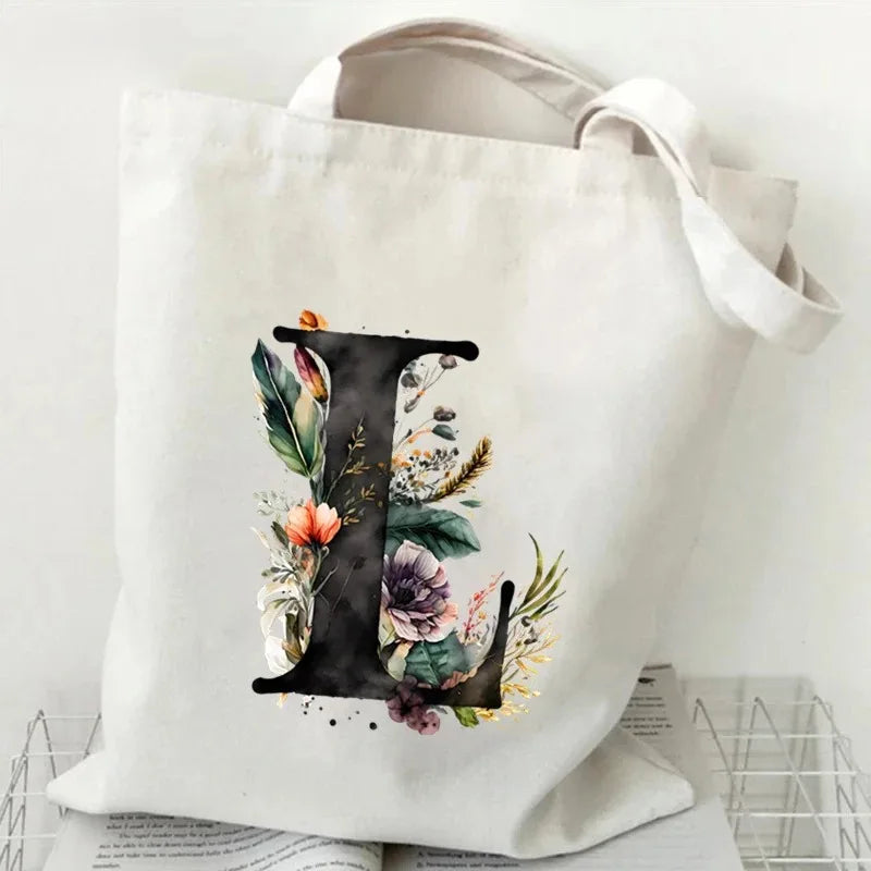 Harajuku Letter & Flower Canvas Tote | Eco Reusable Shopping Bag Luxegan