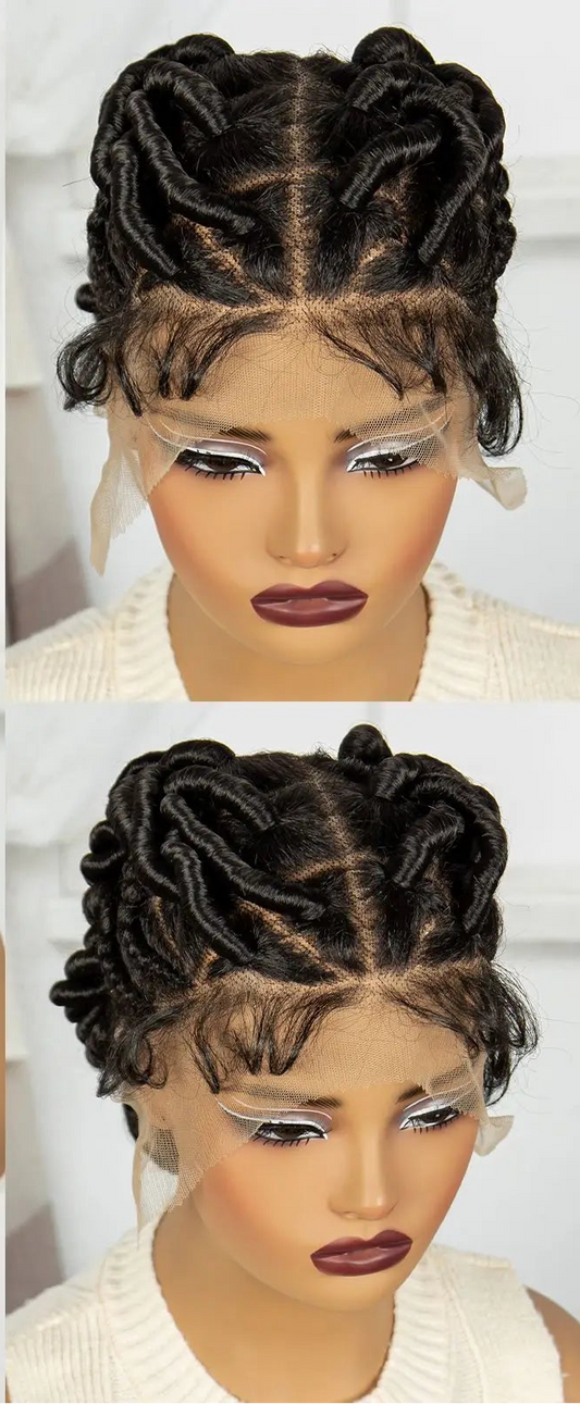 Short Handmade Bantu Knotless Braids Wig | Transparent Full Lace | Baby Hair Luxegan