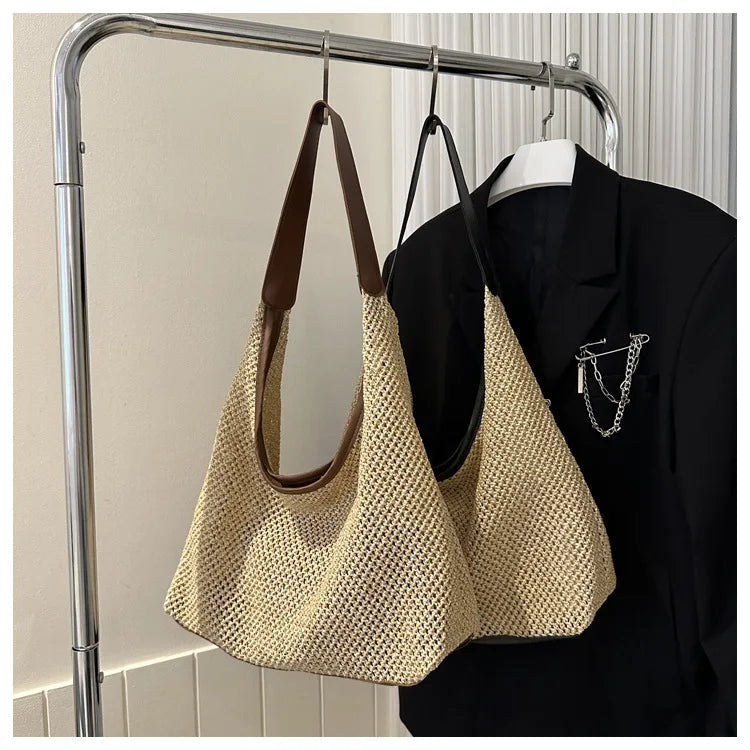 Casual Beach Summer Woven Bag | One-Shoulder Seaside Travel Straw Bag & Handbag Luxegan