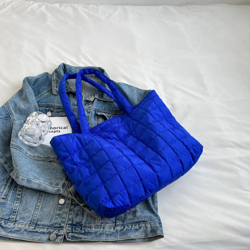 Minimalist Quilted Tote Bag | Large Capacity Puffy Shoulder Bag Luxegan