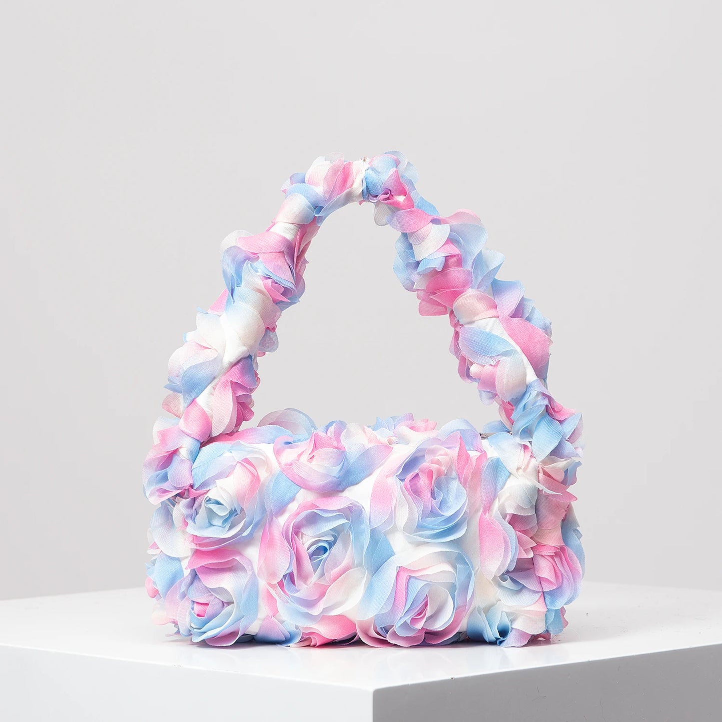 Polyester Floral Small Square Bag | Elegant Rose Zipper Wedding Party Handbag Luxegan