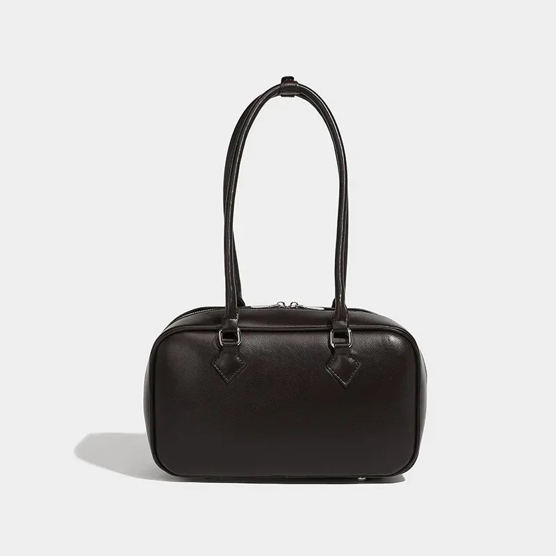 Retro PU Leather Underarm Bag | Sophisticated Solid Color Shoulder Silhouette | Elegant "Spring Fashion" Luxury Handbag | "Dignified" Simple Lady Purse for Radiant Versatile Styling Luxegan