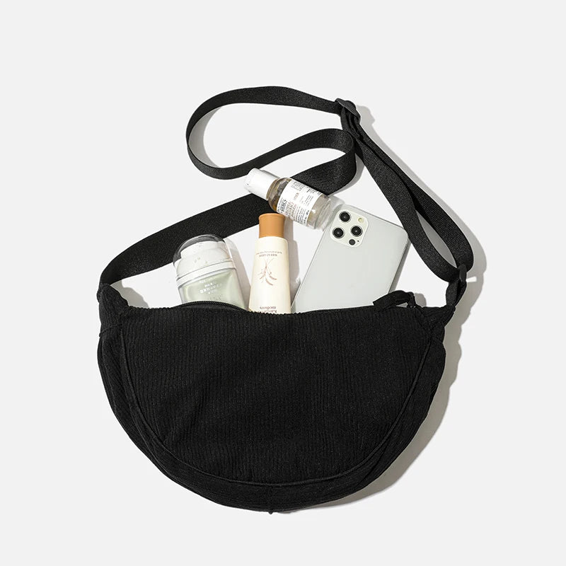 Solid Color Corduroy Women's Hobos Shoulder Bag | Retro Casual Female Crossbody Bags | Ladies Daily Travel Handbags Messenger Bag Luxegan