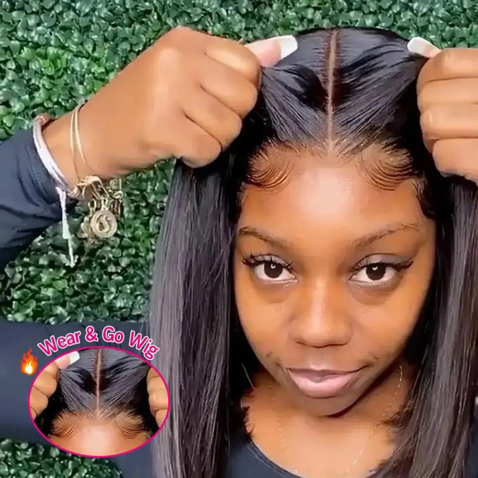 Ready-to-Wear Straight Glueless 6x4 Lace Closure Wig | 180% Density Pre-Cut & Pre-Plucked Swiss Lace Wig | 100% Brazilian Remy Human Hair Wear-and-Go Straight Wig for Women Luxegan