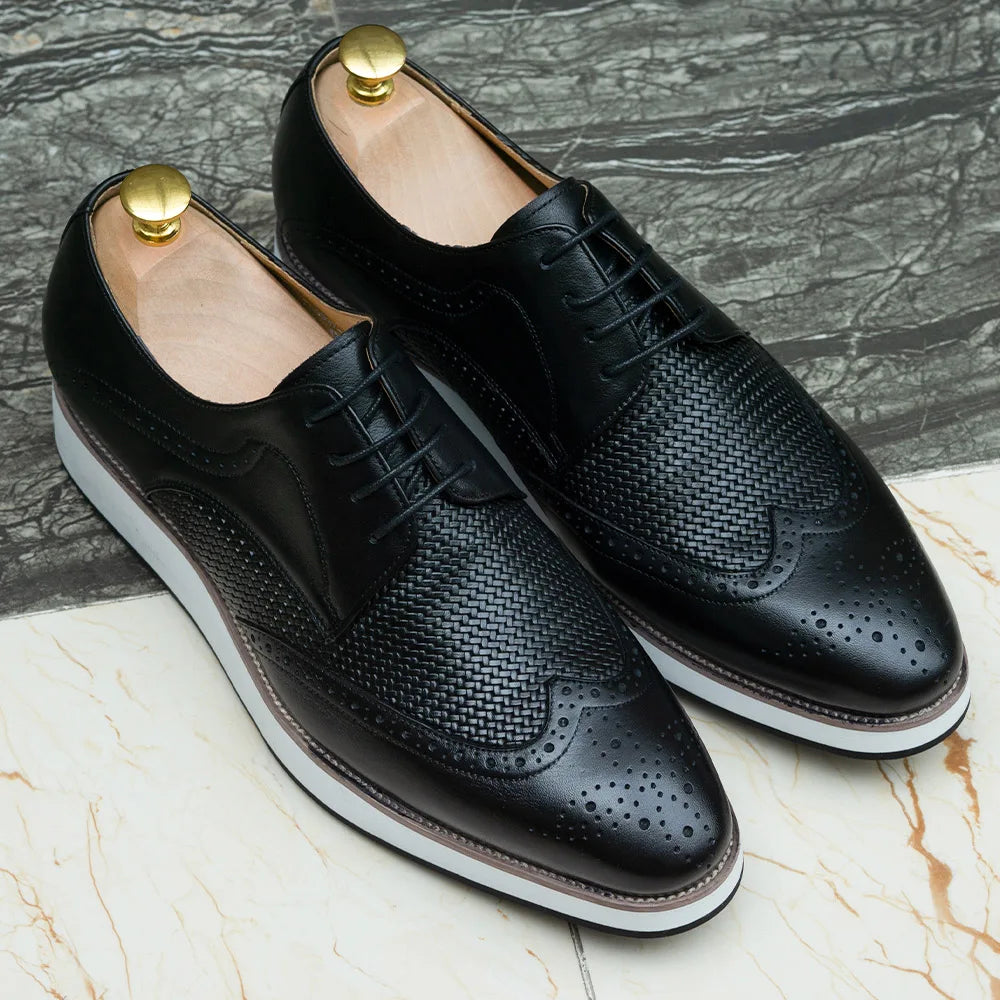 Classic Wingtip Brogue Derby Shoes | Sophisticated Full Grain Calfskin Leather | Elegant "Handcrafted" Business Casual Oxfords | "Dignified" Height-Increasing Luxury Footwear for Radiant Versatile Styling Luxegan