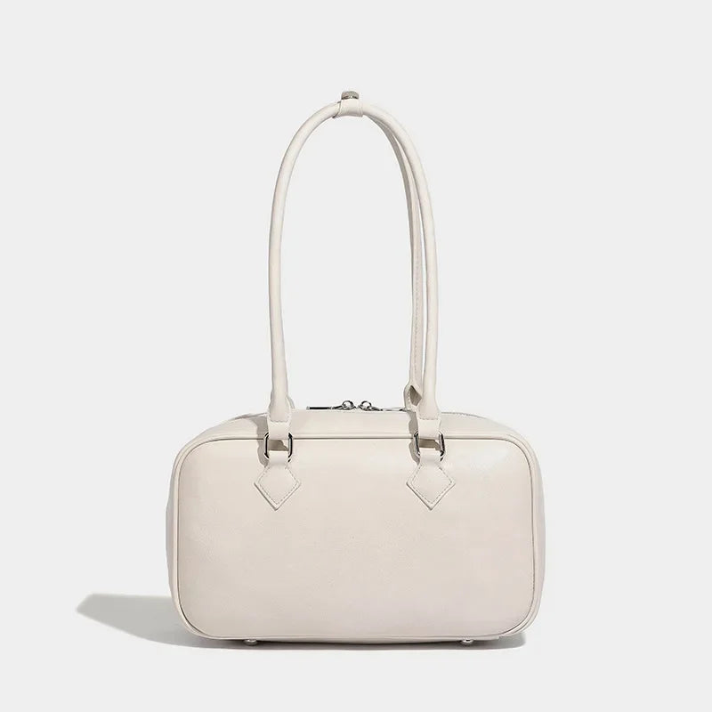 Retro PU Leather Underarm Bag | Sophisticated Solid Color Shoulder Silhouette | Elegant "Spring Fashion" Luxury Handbag | "Dignified" Simple Lady Purse for Radiant Versatile Styling Luxegan