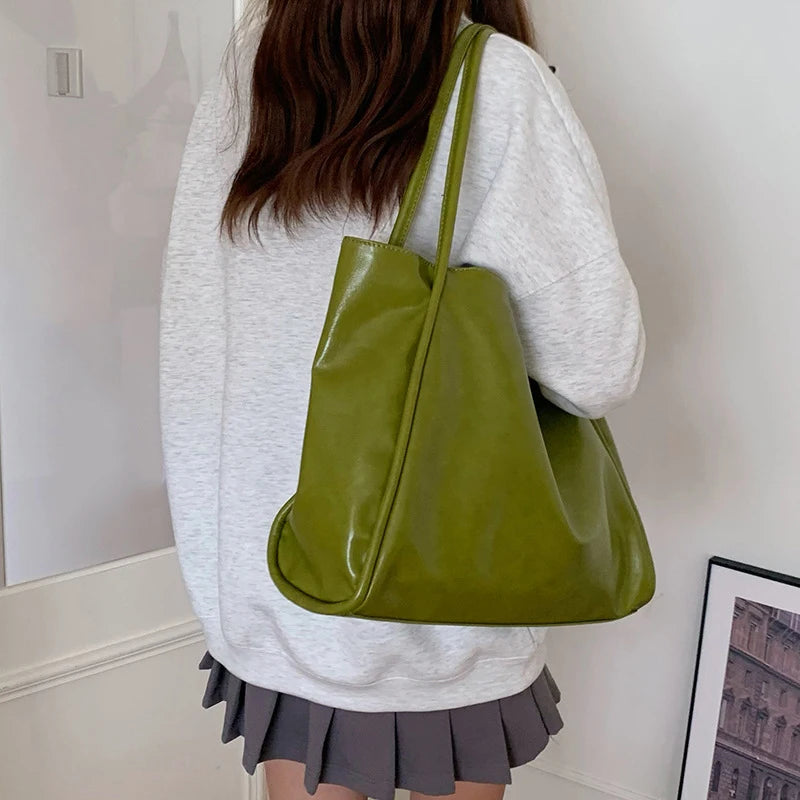 Large Capacity PU Leather Commuter Tote | Soft Shoulder Book Pack Luxegan