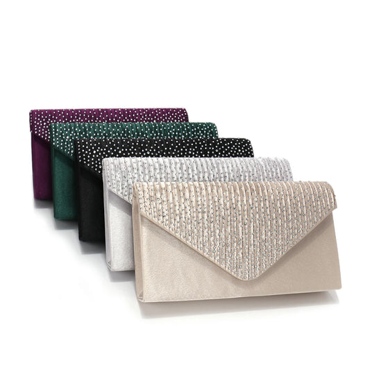 Satin Rhinestones Envelope Clutch | Hard Glitter Diamonds Chain Evening Purse Luxegan