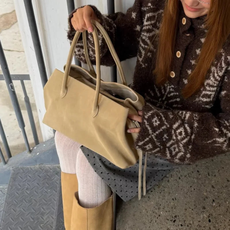 Fashion Genuine Leather Feel Women’s Handbag | Multiple Compartment Frosted Finish Designer Tote | Elegant Luxury Shoulder Bag | Retro Minimalist Casual Tote Luxegan