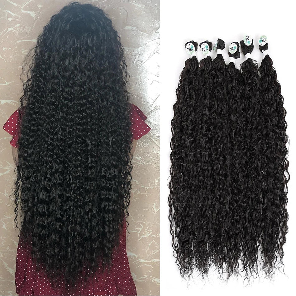 Long Curly Synthetic Hair Bundles | Water Wave Extensions | 28–32 Inches Luxegan
