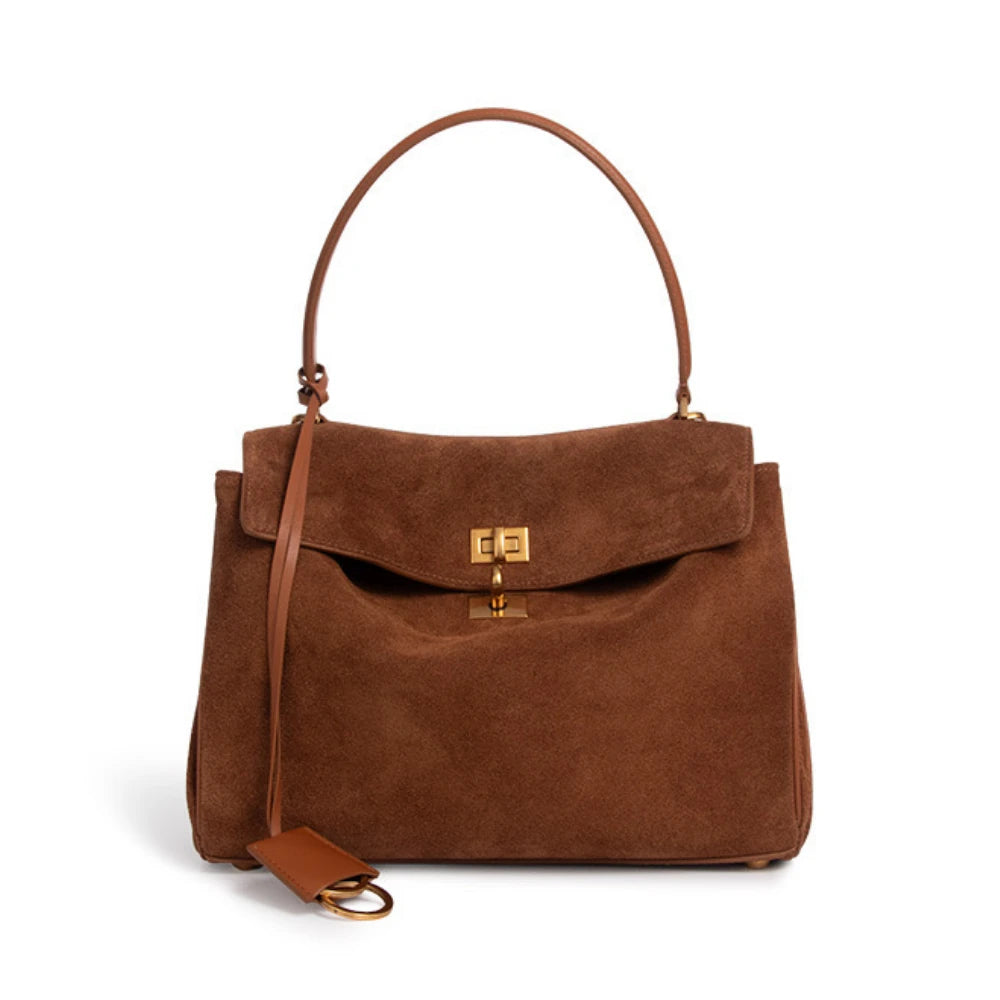 Chic Suede Leather Satchel | Soft Designer Shoulder Handbag Luxegan