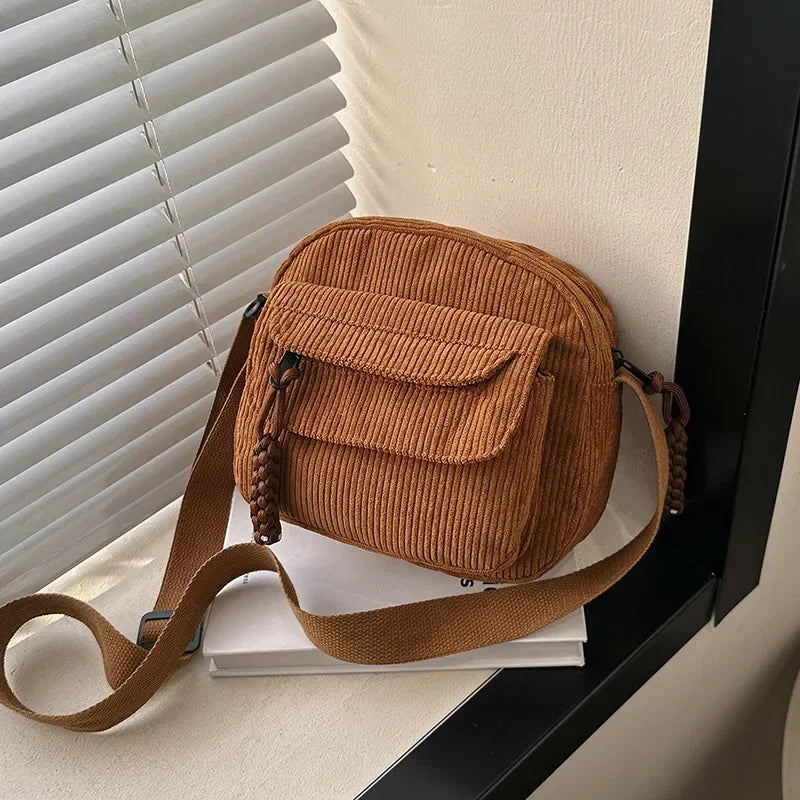 Casual Corduroy-Style Messenger Bag | Sophisticated Small Shoulder Purse | Elegant Teenager Crossbody Tote | "Dignified" Structured Canvas Bag for Versatile Student Styling Luxegan