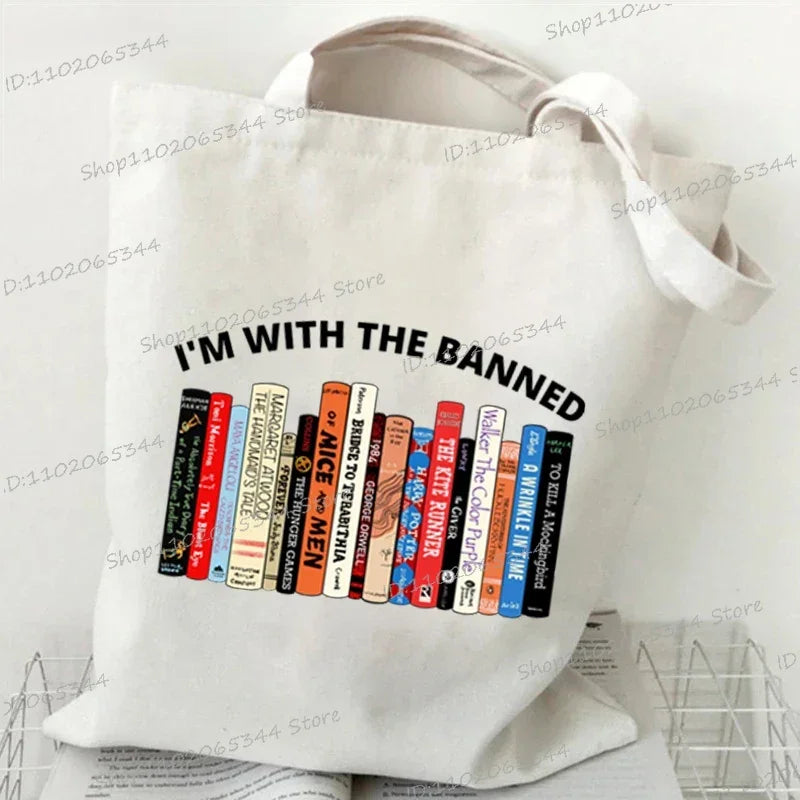 Books and Flower Print Canvas Tote | Casual Reusable Shopping Bag Luxegan