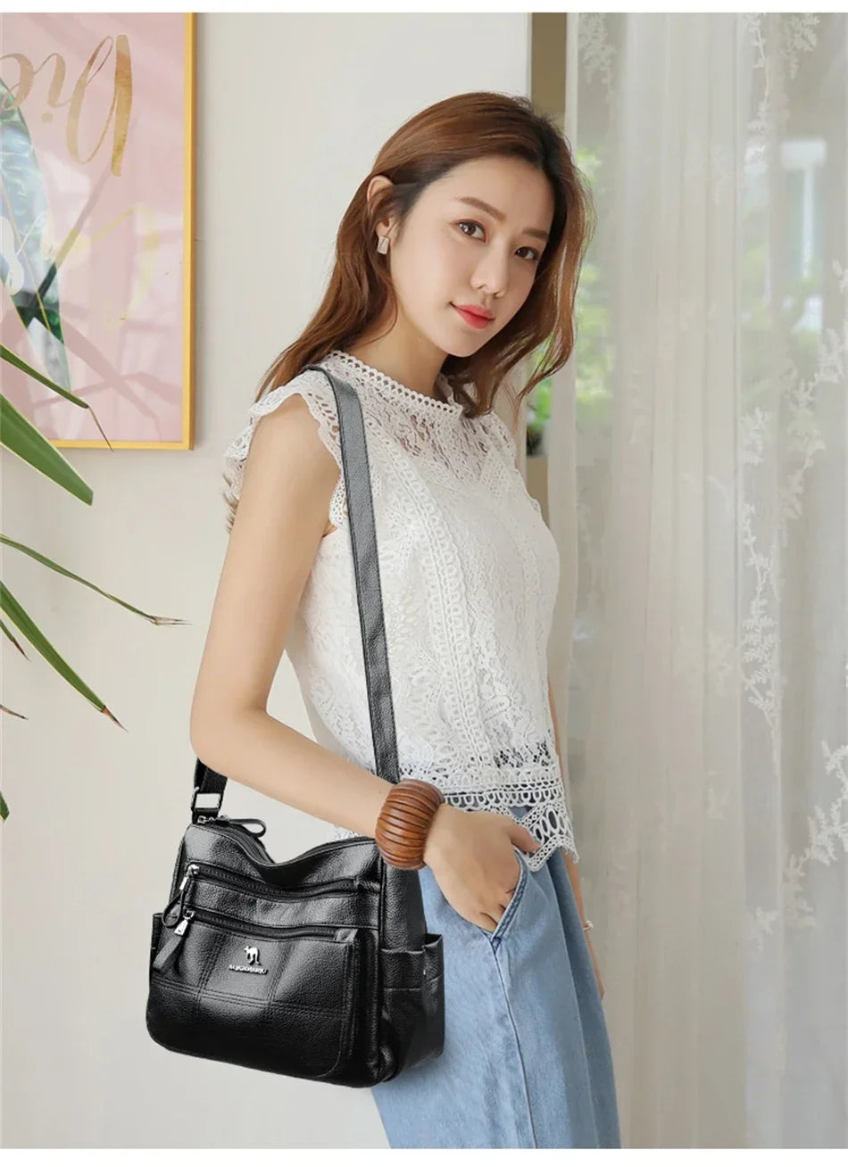 Genuine Soft PU Leather Handbags for Women | Vintage Shoulder Tote Bag & Large Capacity Purse