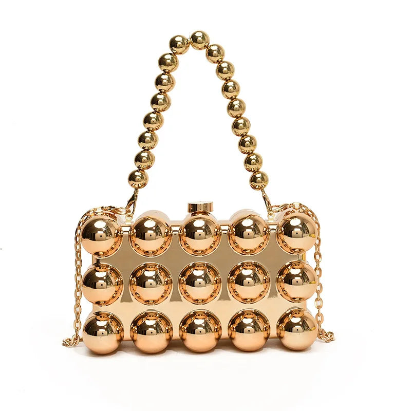 Luxury Acrylic 'Cake Box' Bag | Elegant Gold Beaded Chain Handbag Luxegan