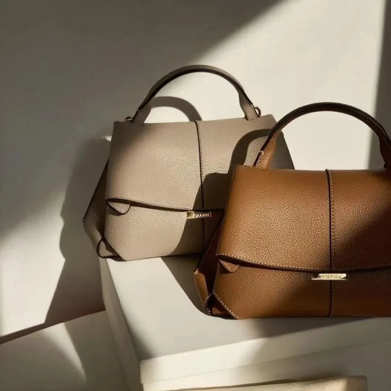 High-Quality Ladies Pleated Handbag | Noble Texture Faux Leather Square Satchel | Elegant Inclined Style Crossbody & Shoulder Bag Luxegan