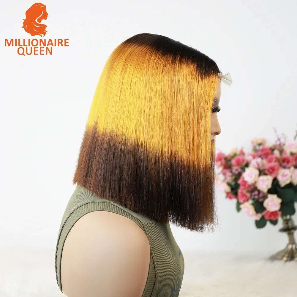 Highlight P4/30 Brown Vietname Bone Straight Bob Wig Super Double Drawn Human Hair 2x6 Glueless Lace Closure Wig For Black Women