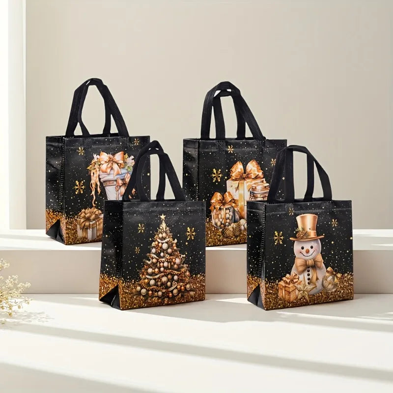 Festive Christmas Nonwoven Gift Bag | Snowman, Tree & Socks Design Tote Bags for Parties & Holiday Gifts Luxegan