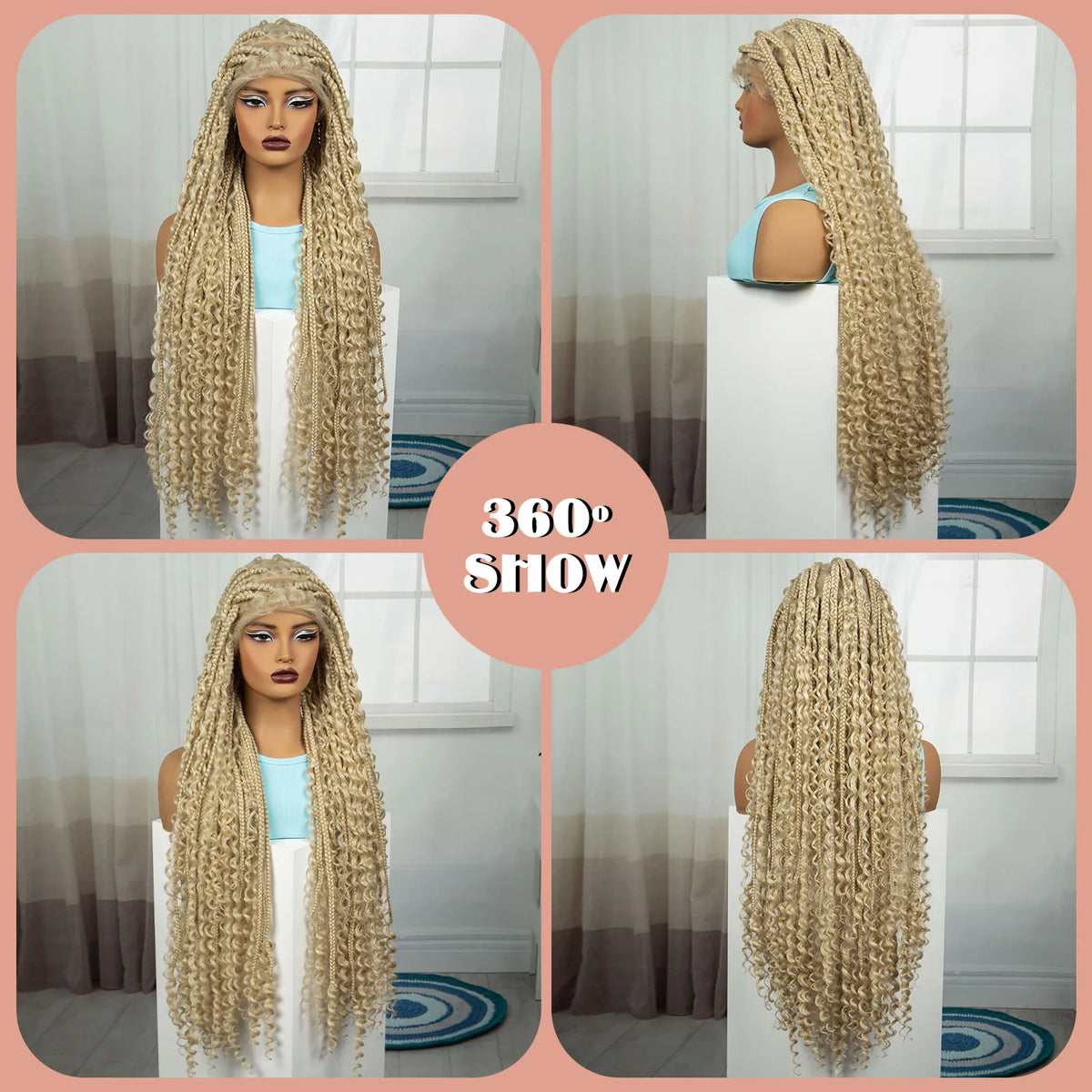 36 Inch Boho Knotless Box Braid Wig | Full Lace | Curly Ends