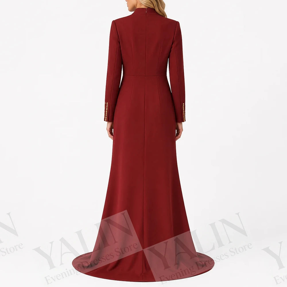 Crystal Stole A-Line Prom Gown | O-Neck Full Sleeve Floor-Length Evening Dress Luxegan