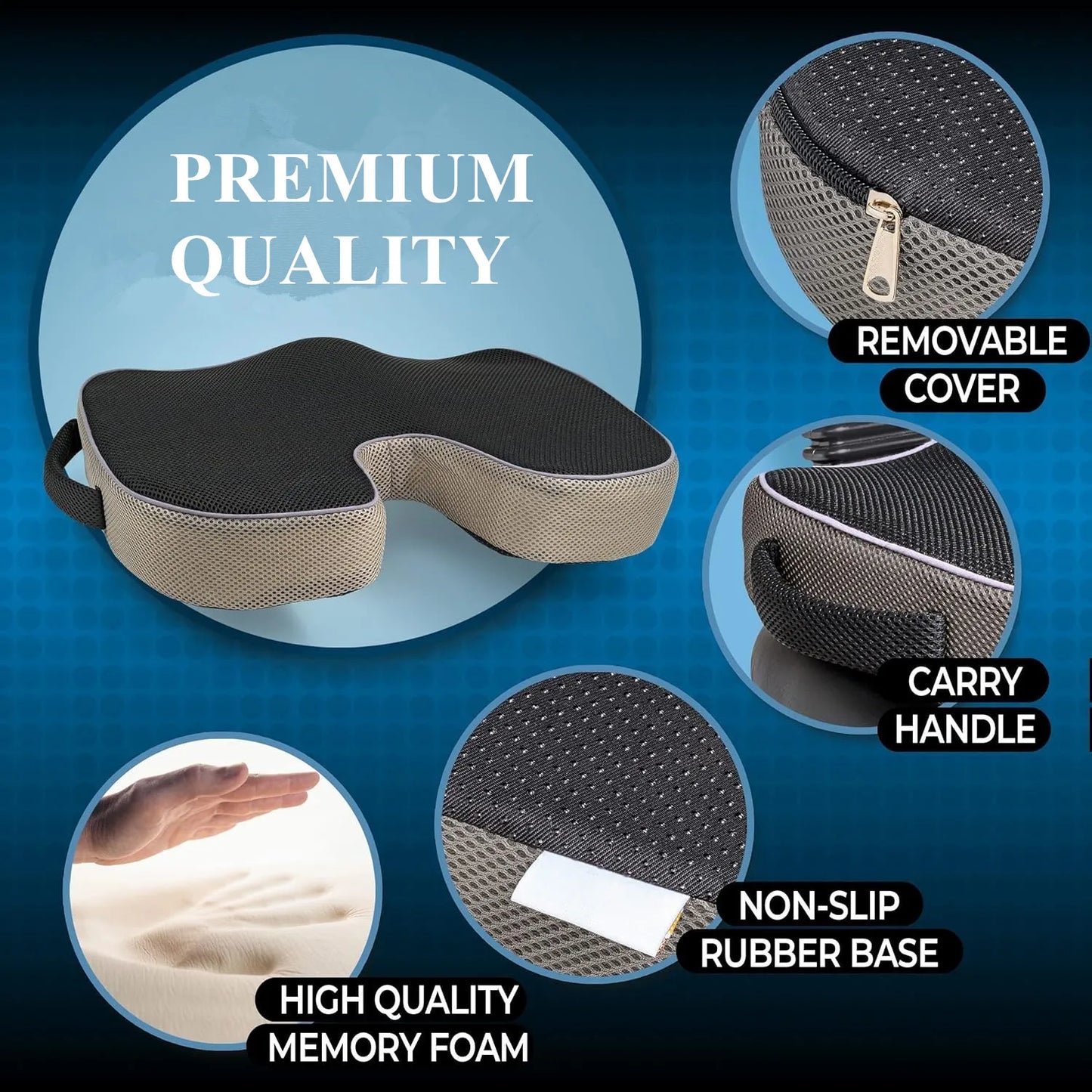 Orthopedic Memory Foam Seat Cushion | Sophisticated "U-Shape" Non-Slip Silhouette | Elegant Sciatica & Back Pain Relief Pillow | "Dignified" High-Performance Anti-Decubitus Comfort for Radiant Versatile Styling Luxegan