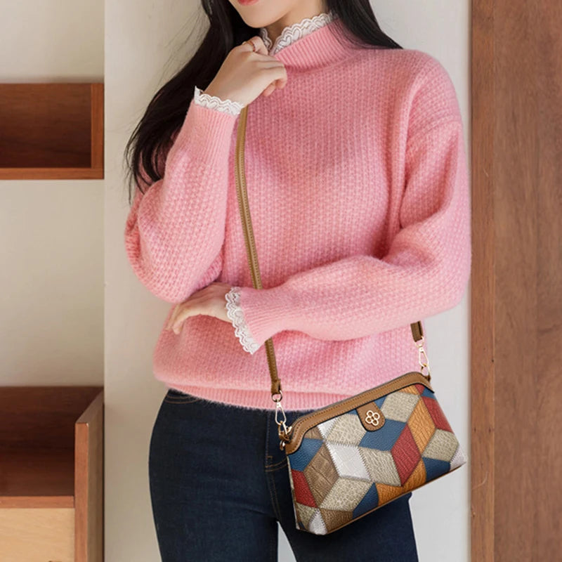 High Quality PU Lea ther Women's Small Crossbody Shoulder Bag | Luxury Handbag Lady Messenger Bag (Simple Shell Phone Satchels, Plaid Pattern) Luxegan
