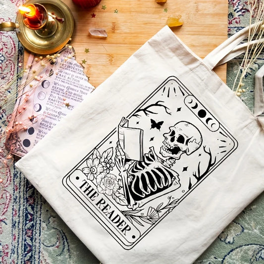 The Reader Pattern Tote Canvas Bag | Shopping Shoulder Bags Cloth Friend Shopping Bag | Large Minimalist Handbag Skull Decoration