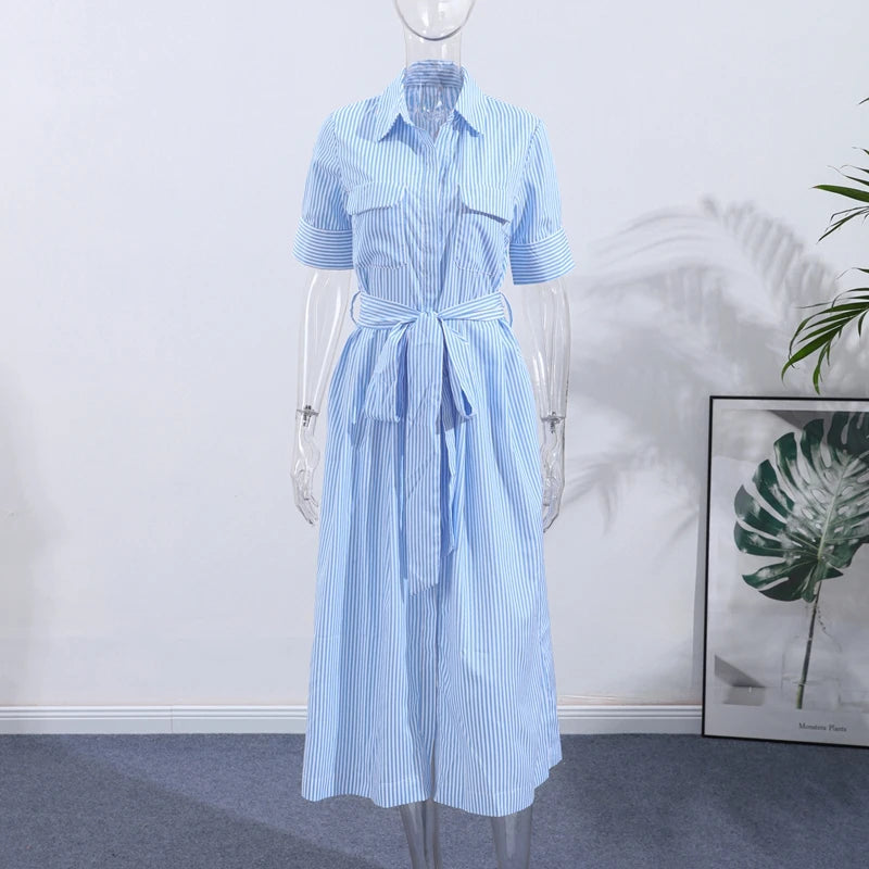 V-Neck Short Sleeve Belted Pleated Lapel Slim A-Line Ankle-Length Maxi Dress | Elegant Club Dress - view 3