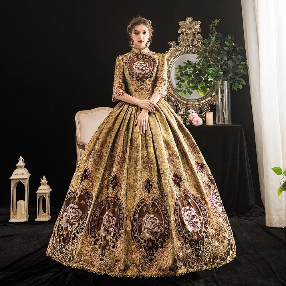Victorian Renaissance Ball Gown – Square Neck, Flare Sleeve, Floor-Length, Empire Waist