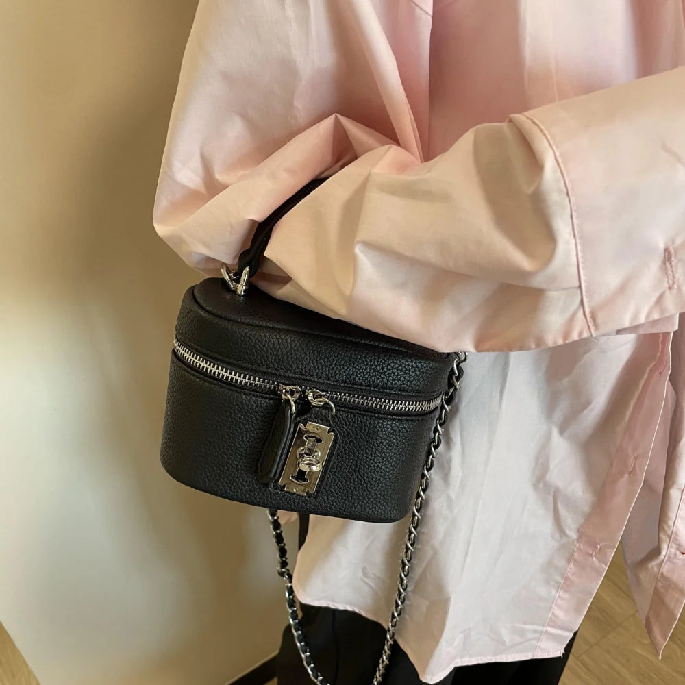 Mini Fashion PU Crossbody Bag | Sophisticated Lock-Buckle Shoulder Handbag | Elegant Coin Purse & Mobile Phone Bag | "Dignified" Soft Bucket Pouch for Trendy Daily Styling Luxegan