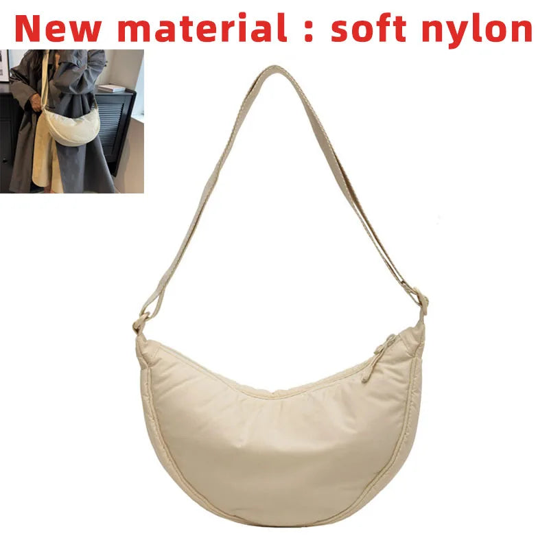 Solid Color Women's Portable Shoulder Bag Simple Female Nylon Cloth Padded Crossbody Bags | Travel Purse Handbags Messenger Bag Luxegan