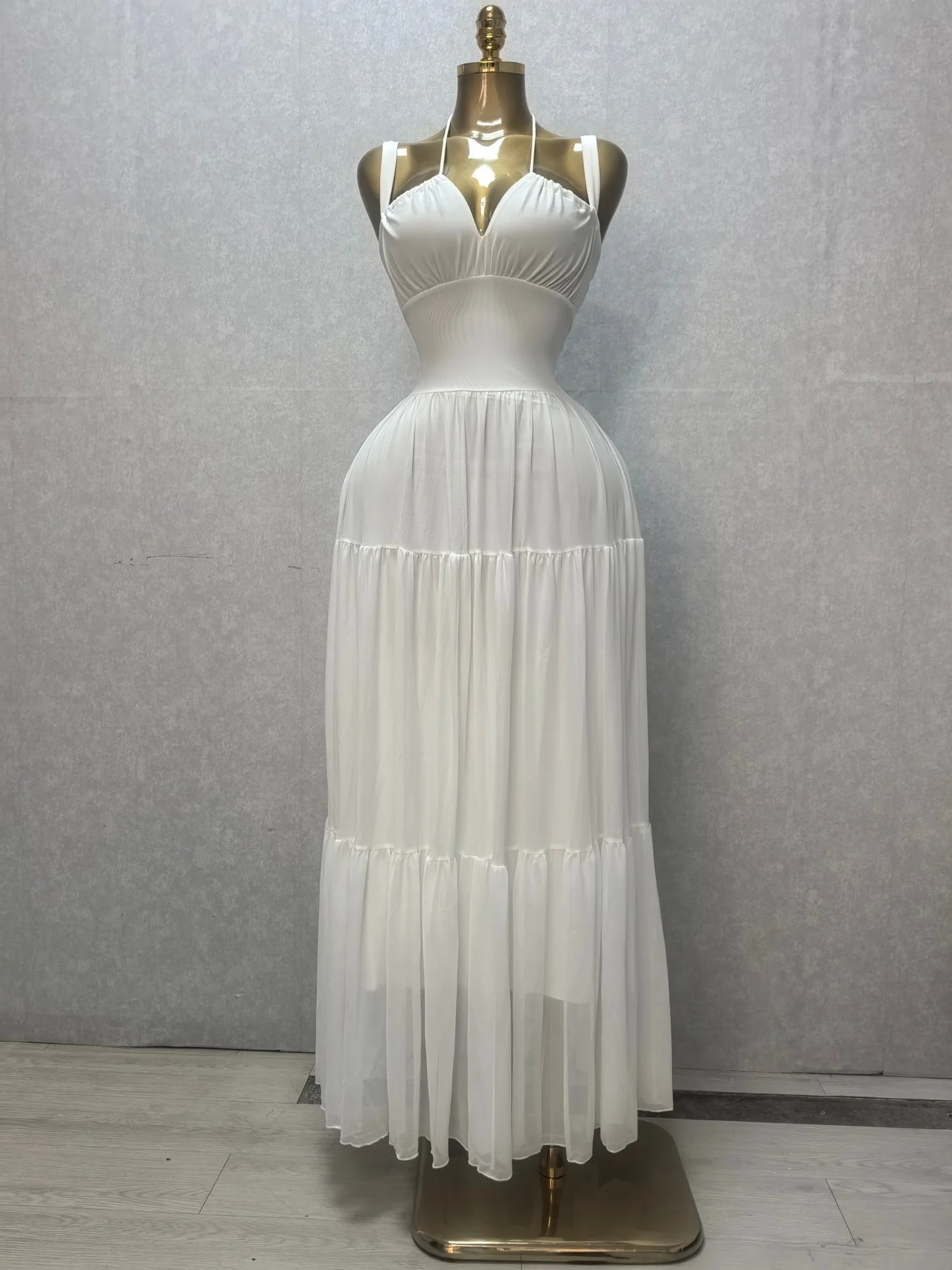 CM.YAYA 2026 Summer Women Halter Sleeveless Strapless Long Maxi Dress Slim Evening Birthday Beach Sexy Vacation Party Dresses