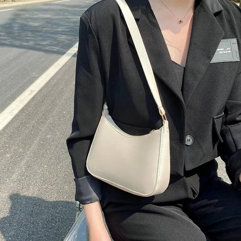 Retro PU Leather Shoulder Bag | Casual Solid Color Underarm Hobo Purse Luxegan