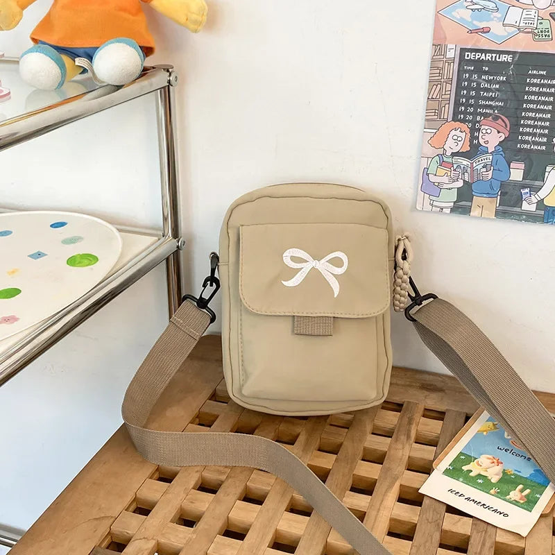 Women’s Fashion Bow Shoulder Bag | Trendy Adjustable Strap Crossbody | Fresh & Sweet Nylon Daily Messenger Bag & Hobo Sling Luxegan