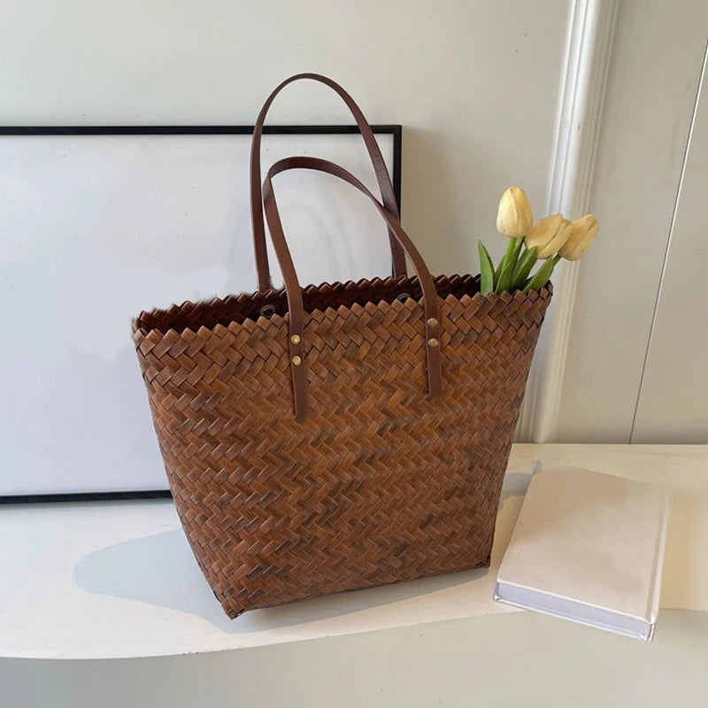 Summer Large Capacity Handbag Totes | Rattan Handmade Straw Shoulder Bags for Women (Travel Seaside Beach Bag - Bolsa Feminina) Luxegan