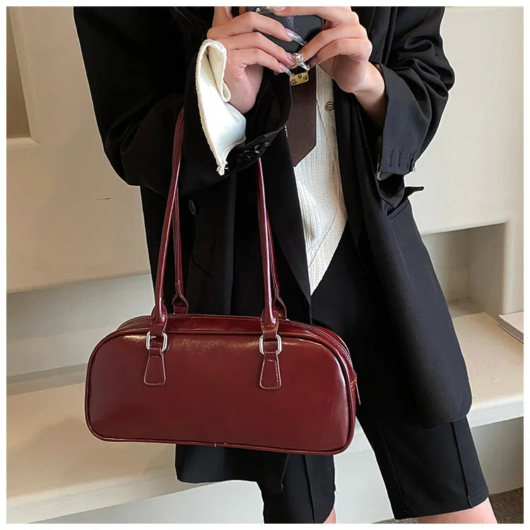 Retro Solid PU Leather Underarm Bag | Soft Korean Fashion Shoulder Purse Luxegan