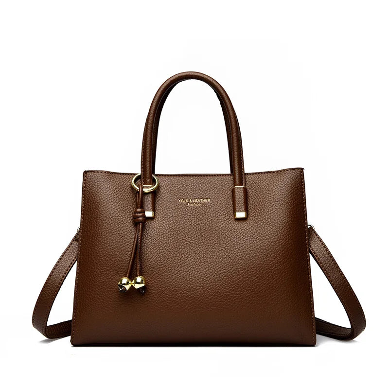 Genuine Style Top Quality Leather Shoulder Tote | Luxury Designer Crossbody Bag for Women | Large Capacity Casual Handbag with Letter Decoration | Versatile Daily Soft PU Leather Purse Luxegan