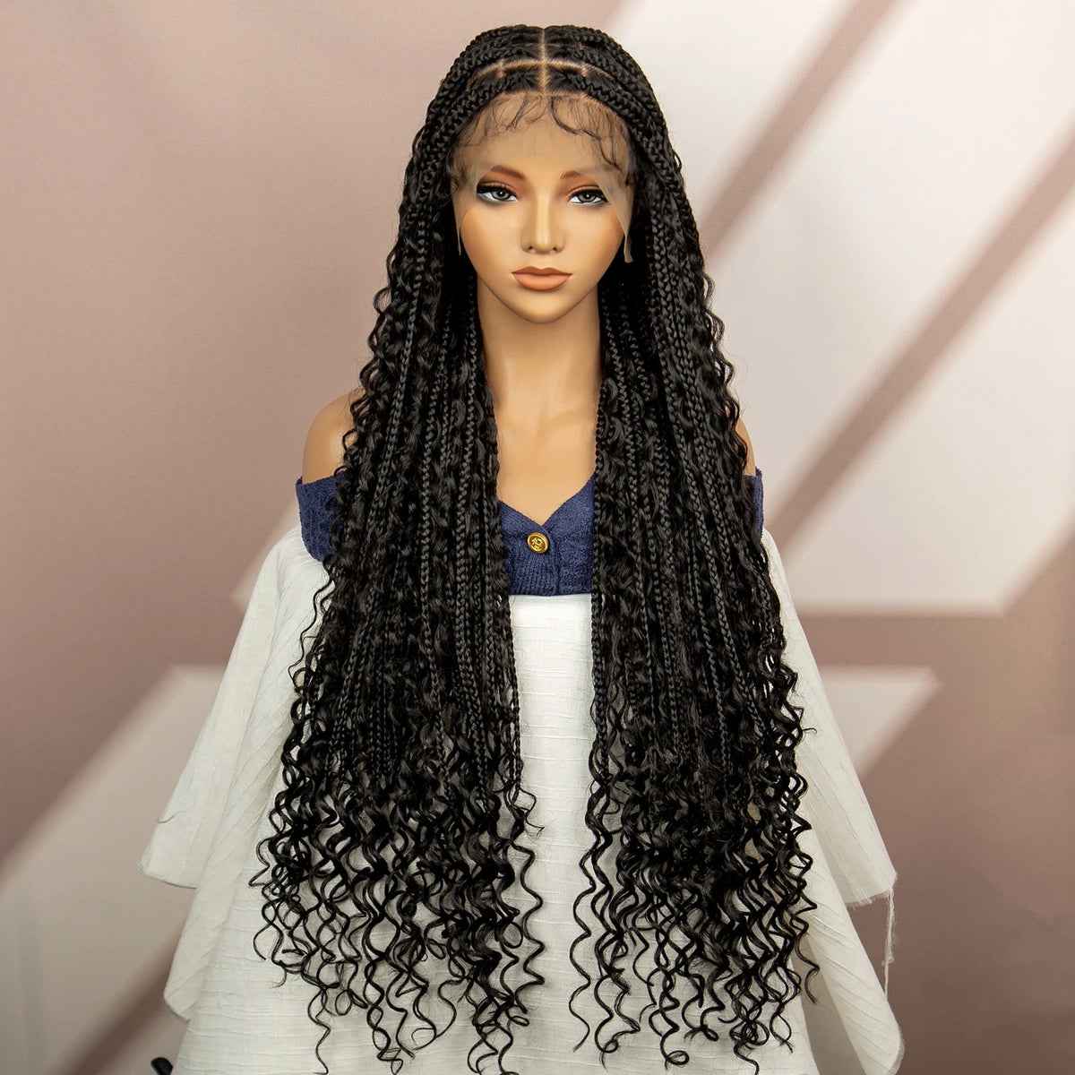 Synthetic Full Lace Bohemian Box Braided Wigs with Baby Hair Boho Box Braided Wigs Curly Hair Full Lace Front Wigs Luxegan