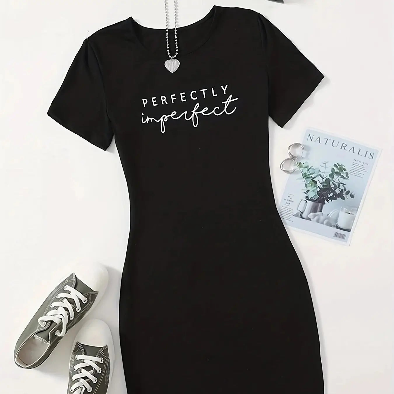 Summer "PERFECTLY" Print T-Shirt Dress | Sexy Club Short Sleeve Round Neck Mini Dress | Casual Letter Print Medium Stretch Slim Fit Sheath Luxegan